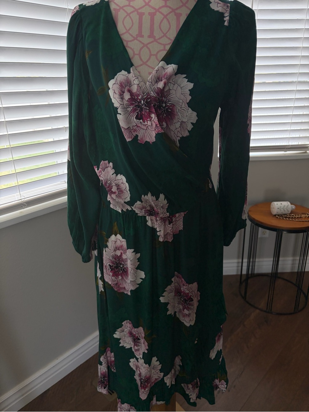 Plenty by Tracy Reese Dark Emerald Green Floral Wrap Midi Dress